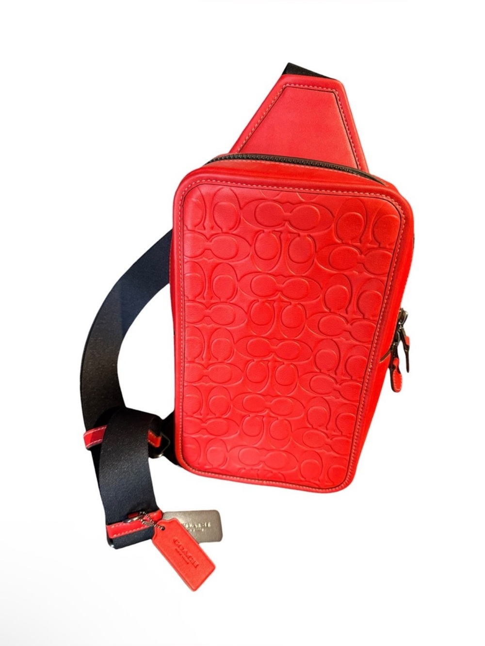 Coach Red Embossed Leather Belt Bag with Black Strap
